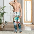 thumbnail image 5 of Uemuo Travel Around The World Pattern Men's Wide Leg Palazzo Lounge Pants with Pockets Light Weight Loose Comfy Casual Pajama Pants-Small, 5 of 9