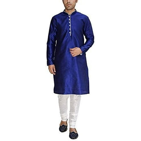 

Royal Men s Blue Silk Blend Loop Button Kurta Churidar Set