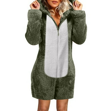 

〖Yilirongyumm〗 Green M Womens Coats Winter Sleepwear Casual Sleeve Jumpsuit Pajamas Warm Women Hooded Long Rompe Women sCoat