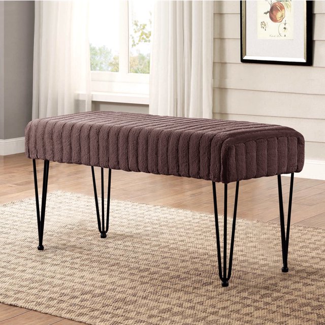 HOME SOFT THINGS OTOMAN/TABURETE SUPER SUAVE DE PIEL SINTÉTICA. OTOMAN TAPIZADO PARA REPOSAPIÉS CON PATAS DE METAL NEGRO Y ASIENTO ACOLCHADO. 116X40X55CM, CHOCOLATE