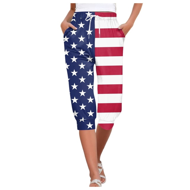 YDLCAFD Capris For Women Print Pants Bottom High Waist Drawstring Joggers