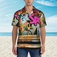 thumbnail image 2 of Fotbe Graffiti Lamp Urban Scene Camisa Hawaiana para Hombre Unisex – Camisa Casual de Verano con Botones de Manga Corta de Algodón y Lino,Small, 2 of 7