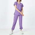 thumbnail image 6 of HAJWOH Light Purple Scrubs for Women Set Size1 Stretchy Nursing Uniform Short Sleeve V-Neck Scrub & Jogger Pant Solid Color Scrubs Sets with Multi Pocket Light Purple XXL, 6 of 6