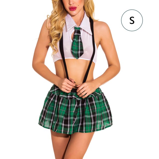 Conjunto de ropa interior sexy Traje de traje de escenario de tentación uniforme Traje de ropa de cosplay suave, Verde negruzco, S Sweethay XX000043-08