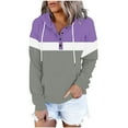 thumbnail image 2 of EchfiProm Sweatshirt for Womens with Pockets Gray Hoodies Cute Long Sleeve Button Colorblock Pullover Ladies Tops Hooded, 2 of 6