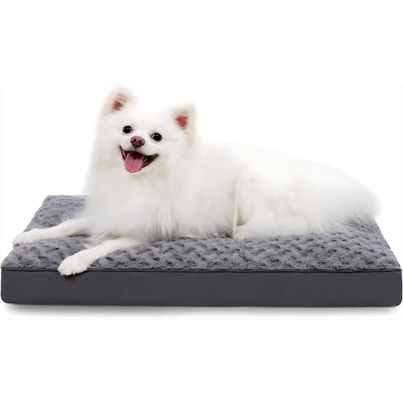 Dog Crate Bed Waterproof Dog Bed for Medium Pets Rose Velvet Soft Fluffy Washable with Removable Cover & Anti-Slip Bottom, 29 x 18 Inch, Gray