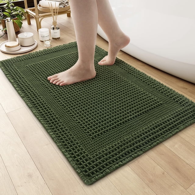 Alfombra de baño AMOAMI, absorbente de gofres, antideslizante, 60 x 90 cm, color verde oscuro