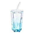 thumbnail image 1 of Vaso de vidrio con tapa y pajita, diseño transparente, práctico, elegante y Azul, 1 of 9