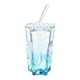 thumbnail image 1 of Vaso de vidrio con tapa y pajita, diseño transparente, práctico, elegante y Azul, 1 of 9