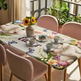 thumbnail image 3 of Happy Easter Table Cloths for 3 Foot Rectangle Tables, Bunny Eggs Spring Flowers Butterfly Wooden Grain Patio Waterproof Elastic Fitted Tablecloths, Washable Rectangular Table Cover for Camping, 3 of 8