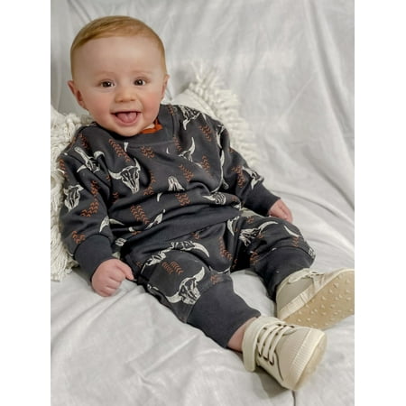 

wybzd Toddler Baby Boy 2Pcs Casual Clothing Set Autumn Long Sleeve Animal Printed Top Long Pants Gray 3-4T