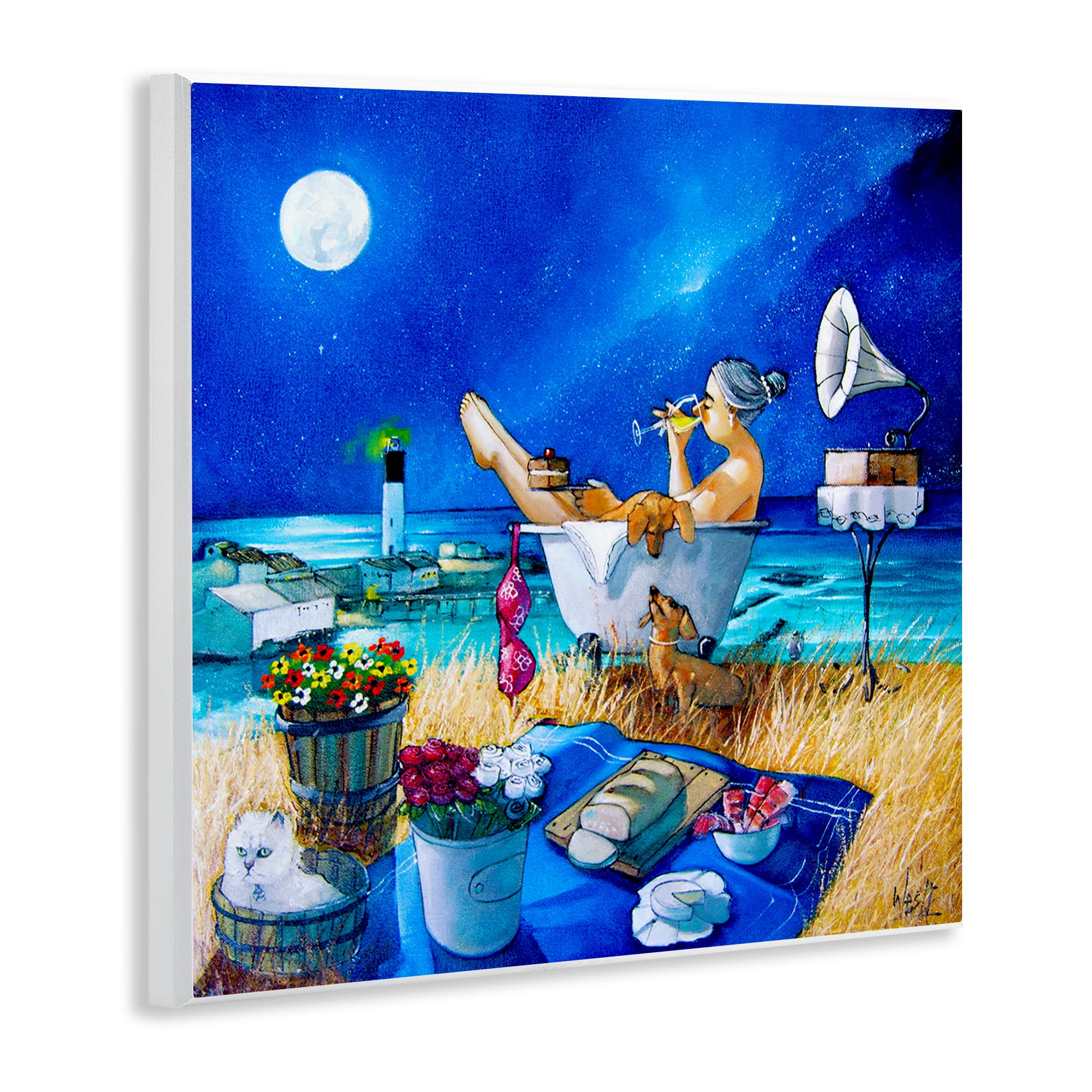Stupell Industries Nighttime Bath by Sea Food & Beverage Painting Unframed Art Print Wall Art, 12 x 12