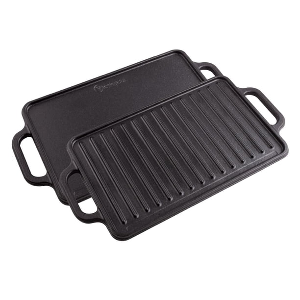 Plancha Rectangular Reversible Victoria Negro para Dos Quemadores de Hierro Fundido Sazonada 33 x 21