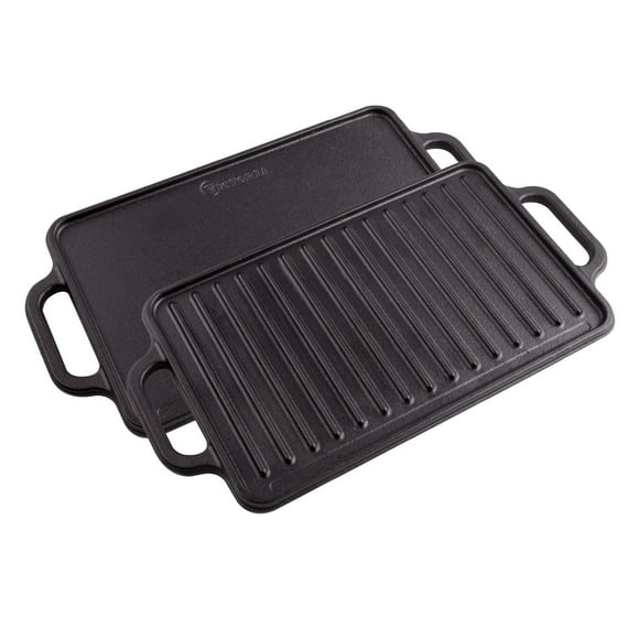 Plancha Rectangular Reversible Victoria Negro para Dos Quemadores de Hierro Fundido Sazonada 33 x 21