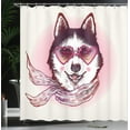 thumbnail image 4 of Ambesonne Animal Shower Curtain, Hipster Husky Dog Hearts, 69"Wx84"L, Pink Cream Black, 4 of 5
