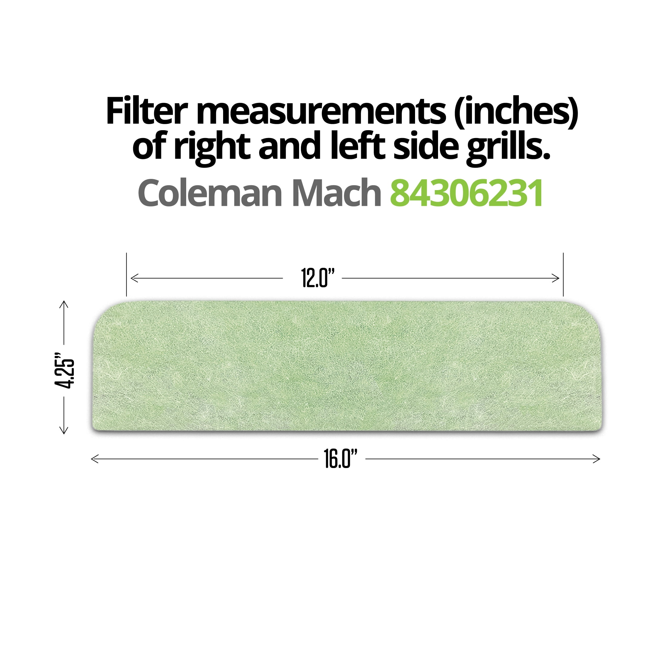 (2 pack) RV Air AC-135G Air Conditioner Filter Replacement, 16" x 4", Polyester, Green