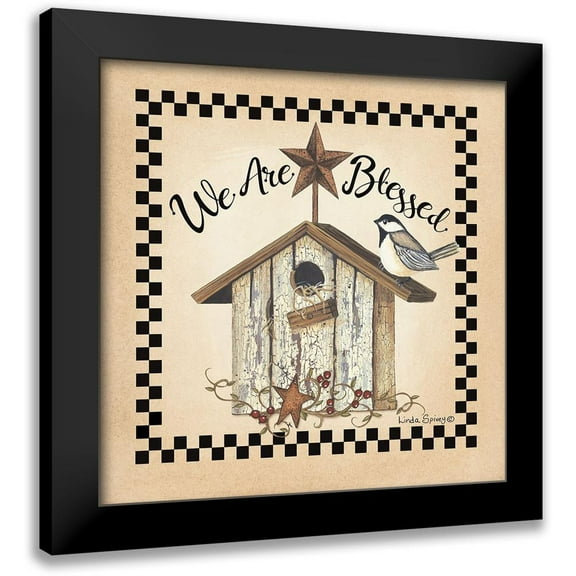 Spivey, Linda 12x12 Black Modern Framed Museum Art Print Titled - We Are Blessed Birdhouse