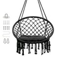thumbnail image 6 of Cotton Rope Black Hammock Chair with Hardware, Max 350 Lbs Max, Perfect for Patio, Garden & Indoor Retreat, 6 of 7