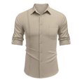 thumbnail image 4 of LZHGirlshop Men's Linen Shirts Casual Button Down Shirt Solid Color Long Sleeve Turn-down Collar with Pocket Tops,Khaki,XL, 4 of 6