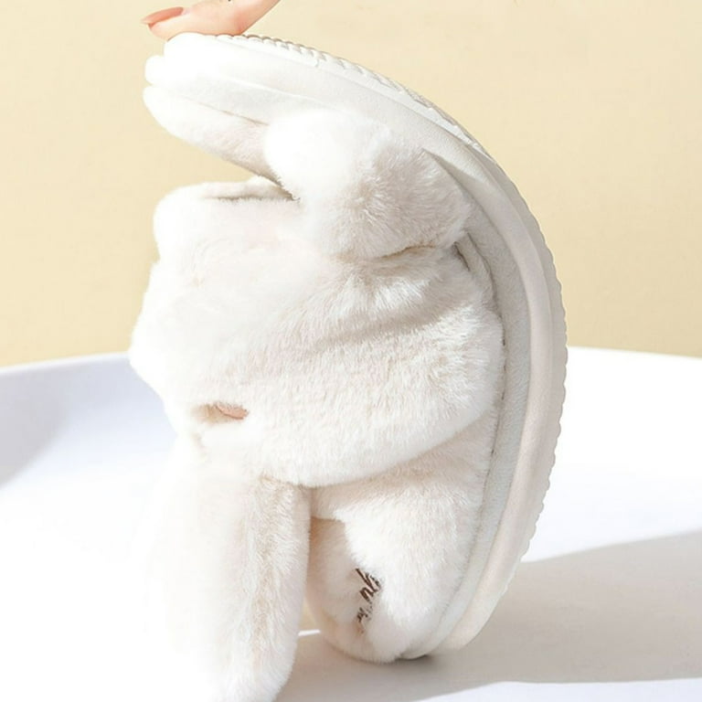 Lovskoo 2024 Cute Animal Slippers for Women and Men Novelty Slippers Comfortable Home Winter Cute Bunny Slippers Thick Sole Warm House Shoes for Couples White Walmart