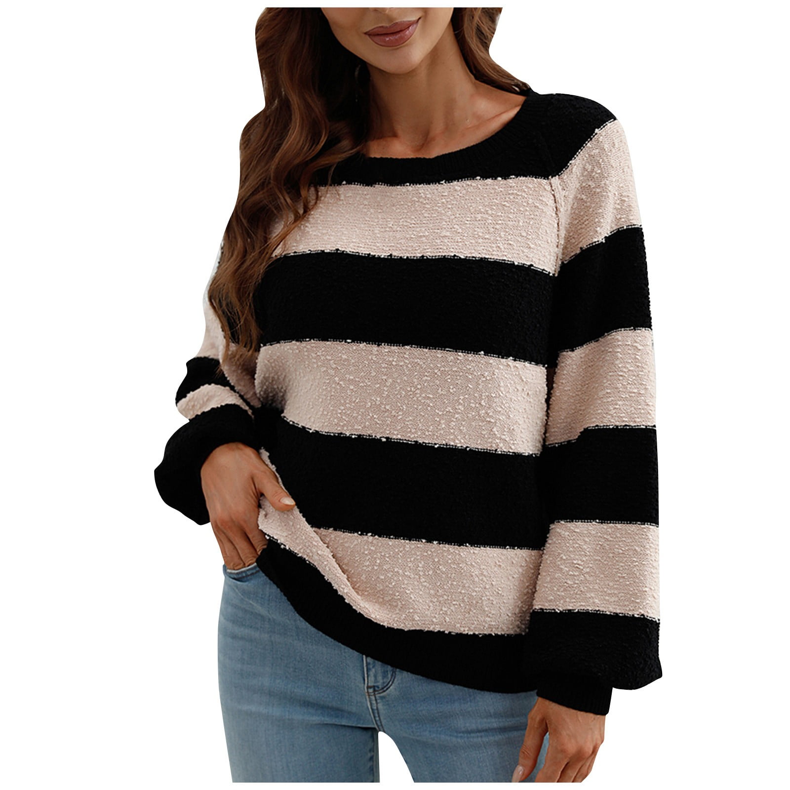 Sweaters For Women, Sweater Women, Women's Cardigans Cheetah Sweater  Cardigan Autumn And Winter Splicing Knit Sweater Round Neck Long Sleeve  Striped