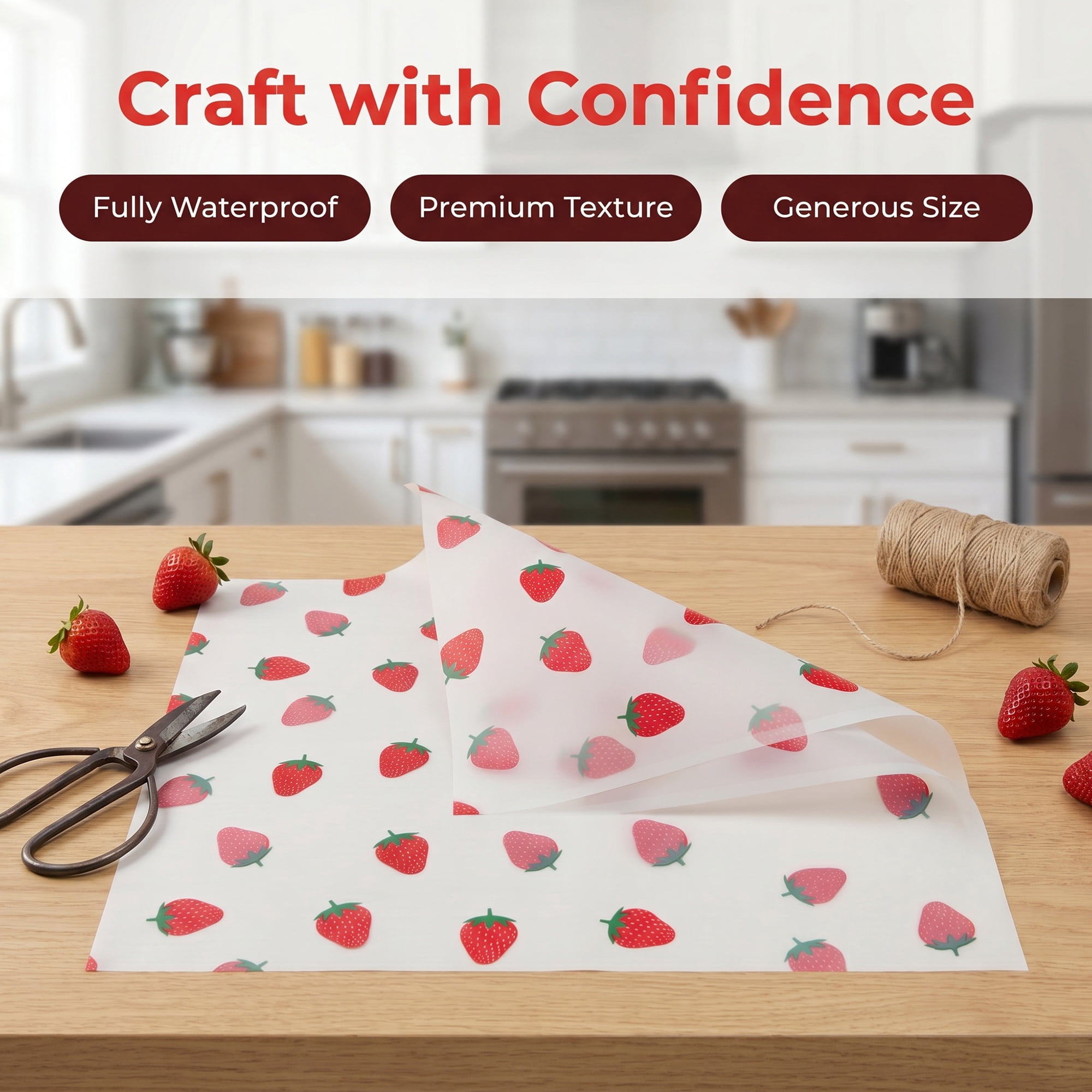 Unique Bargains Strawberry Gift Wrapping Paper Sheets for Floral Gifts White 22.4"x 22.4"