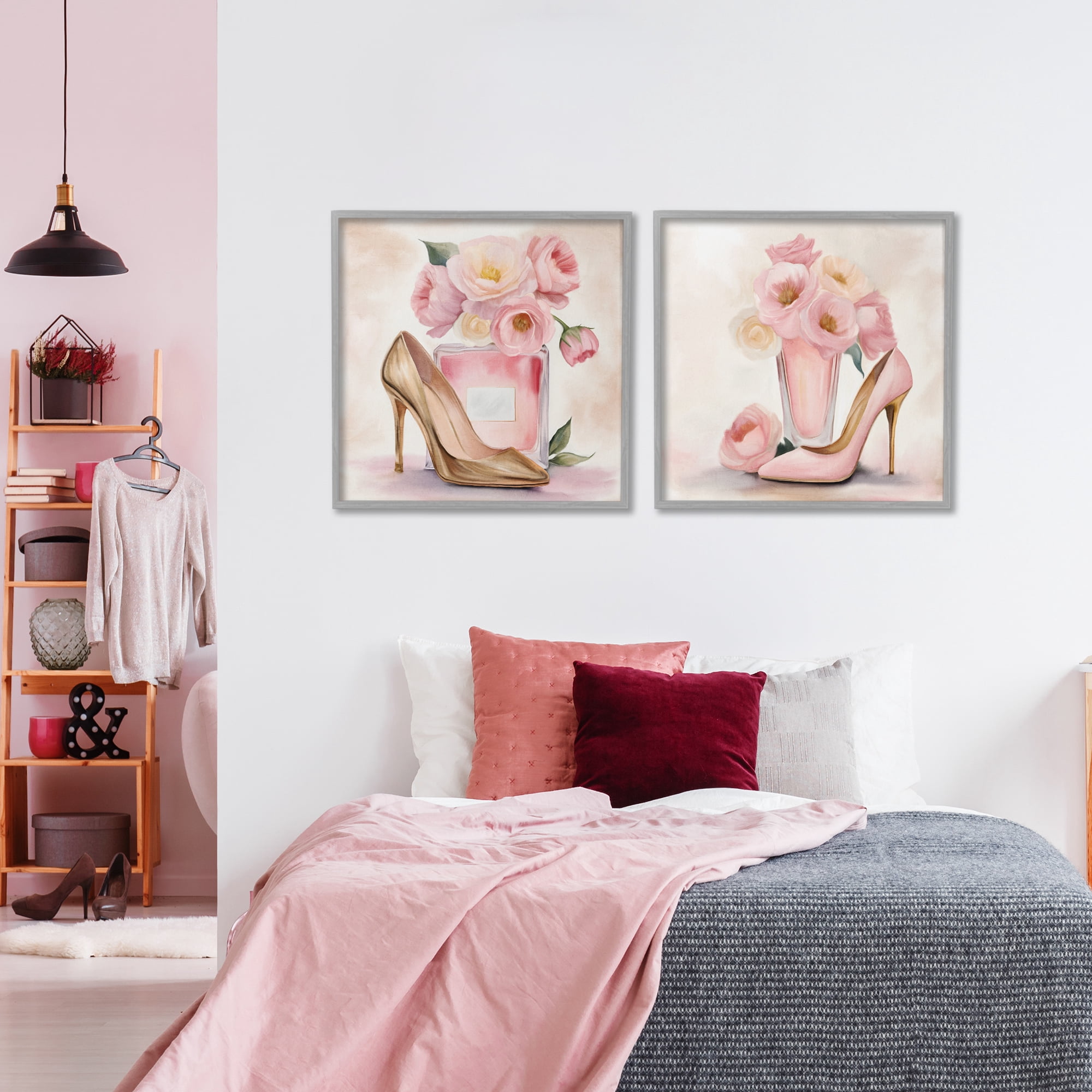 Stupell Industries Blush Pink Beauty 2 Piece Gray Framed Giclee Art Set, design by Kim Allen