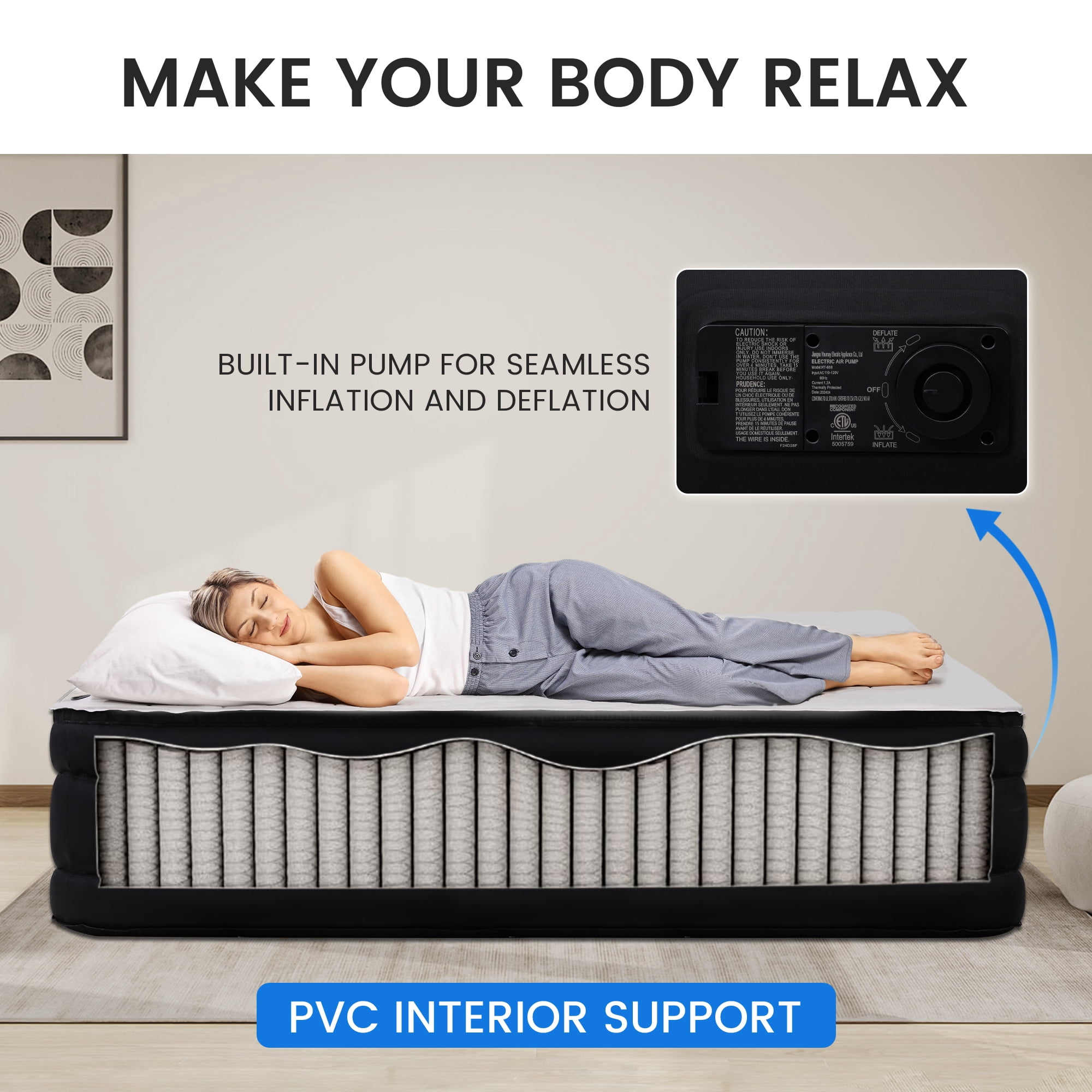 TUAREX Twin Size Air Mattress, 17" Inflatable Bed with Built-in Pump, 1 1/4" Thick Foam Topper, with Milk Fiber Cover, Coil Beam Support, Perfect for Guests & Home