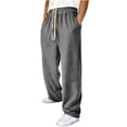 thumbnail image 2 of Men's Loose Casual Drawstring Sports Pants, Wide Leg Trousers Joggers, Elastic Waist Straight Leg with Pockets, Breathable Lightweight Activewear, Gym Workout Running | AESTIVO,Dark Gray S, 2 of 5