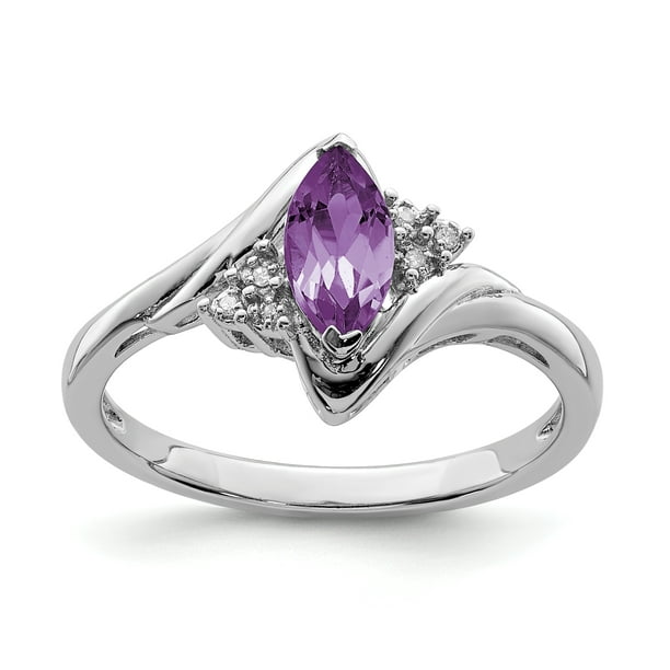 925 Sterling Silver Diamond Amethyst Ring Gemstone