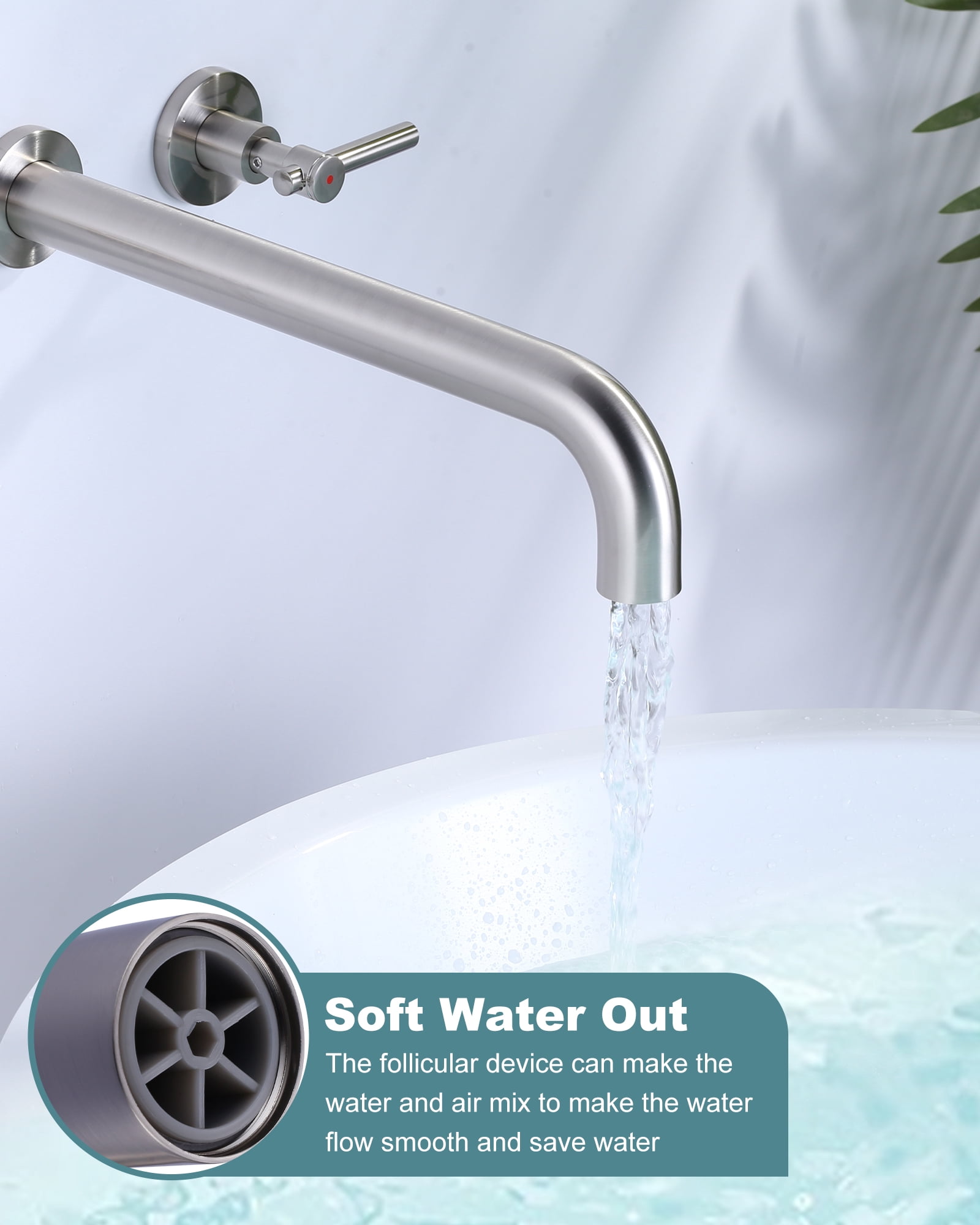 Wowow Wall Mount Tub Filler Faucets,High Flow Wall Mounted Bathtub Faucet with Two Handles and 12" Long Spout, Brushed Nickel