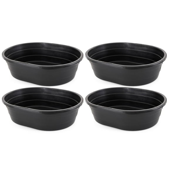 Little Giant 15 Gal Poly Plastic Oval Stock Water Tank Trough, Black (4 Pk)