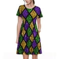 thumbnail image 1 of Fotbe Robe Mardi Gras Motif Vert Violet Brillant Décontractée Mode Femme Manches Courtes Robe Maxi Robe T-Shirt Rayée Longue à Blocs de Couleur, 1 of 6