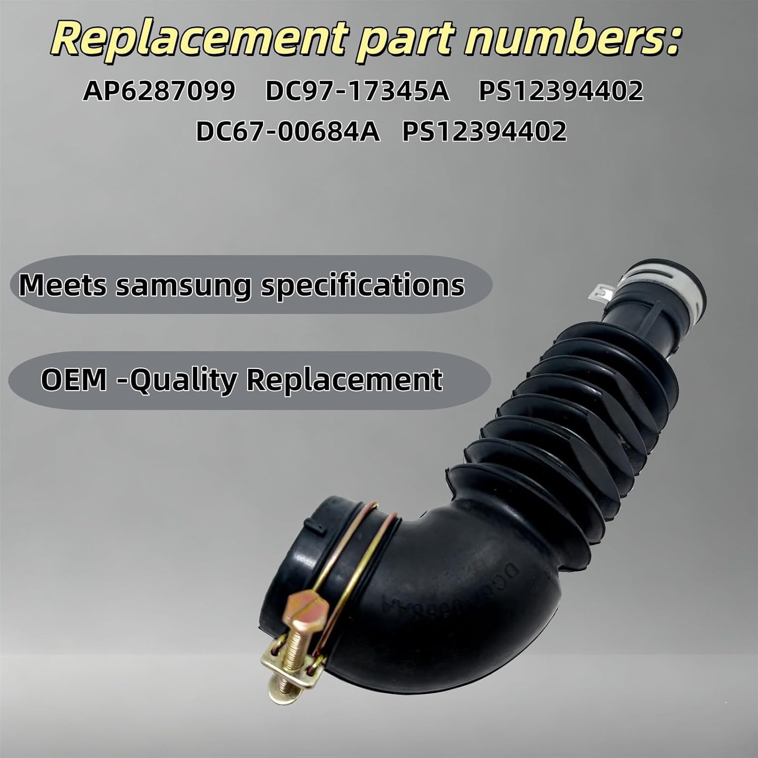 Washing machine drain hose - DC97-17345B for Samsung.Replace: AP6287099, DC97-17345A, PS12394402, DC67-00684A, PS12394402.