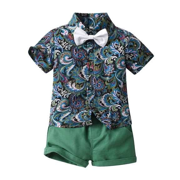 Toddler Boy Outfits Loose Coconut Tree Print Lapel Short Sleeve Shirt Top And Shorts 2 Piece Beach Wear Baby Boys' Clothing Sets Size 5-6 Years