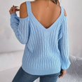 thumbnail image 4 of Gibobby Sueter para mujer invierno Suéter casual de manga con hombros descubiertos de color sólido para mujer Otoño Invierno(Azul,CH), 4 of 5