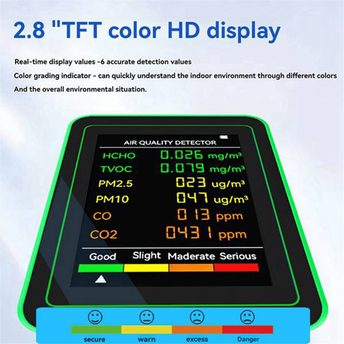 WiFi 6-in-1 Indoor Air Quality Monitor HCHO TVOC CO 2 CO PM10 PM2.5 Meter Gases Detecting Intelligent Black,1 x 6 In 1 Air Quality Monitor 1 x Bracket,Black