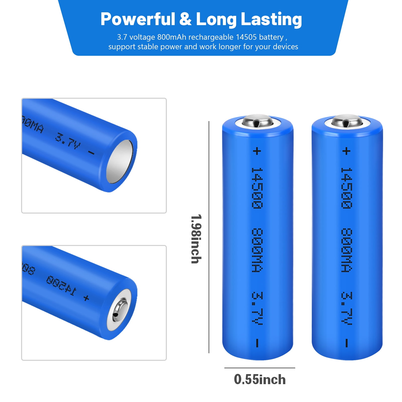 4-Pack 3.7V 14500 Li-Ion Rechargeable Batteries