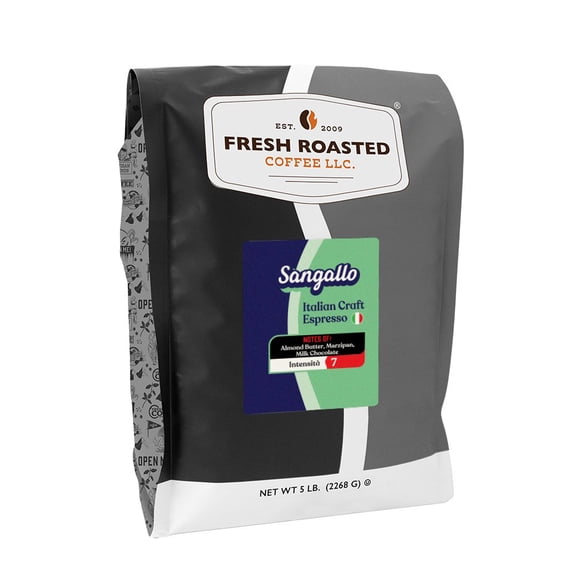 Fresh Roasted Coffee, Sangallo Italian Craft Coffee, Med-Dark Roast, Whole Bean, 80 oz 5 lbs