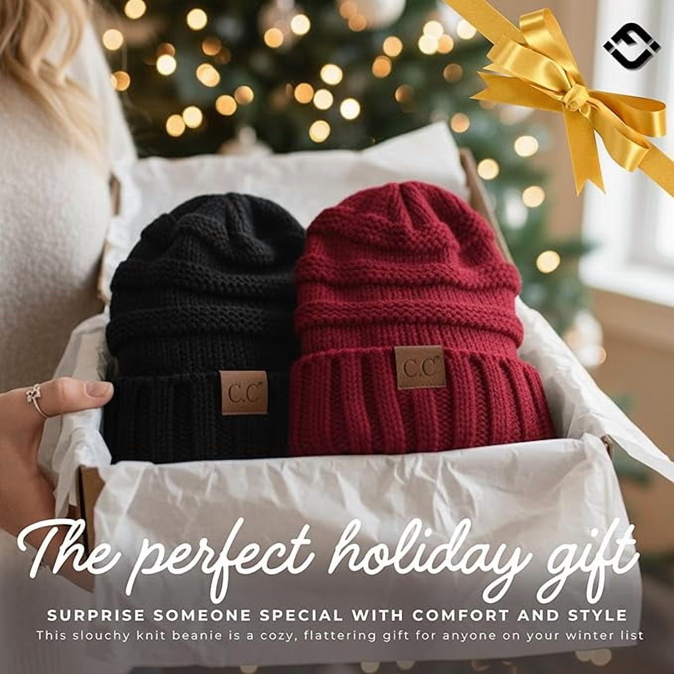 Funky Junque Slouchy Beanie for Women – Warm Winter Hat, Soft Chunky Cable Knit Oversized Slouch Beanies for Cold Weather, Cozy Stylish Fashion Hats - 2 Pack - Black & Burgundy