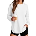 thumbnail image 5 of Casual Side Slit Pocket Sweatshirts for Women Crewneck Pullover Long Sleeve Loose Fit Weekend Wear Tops, 5 of 6
