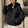 thumbnail image 2 of YOIAVAIOY Women's Full-Zip Puffer Jacket with Hood Oversized Quilted Winter Coat Thicken Warm Button Down Jackets Going Out Snow Ski Jacket Black M, 2 of 10