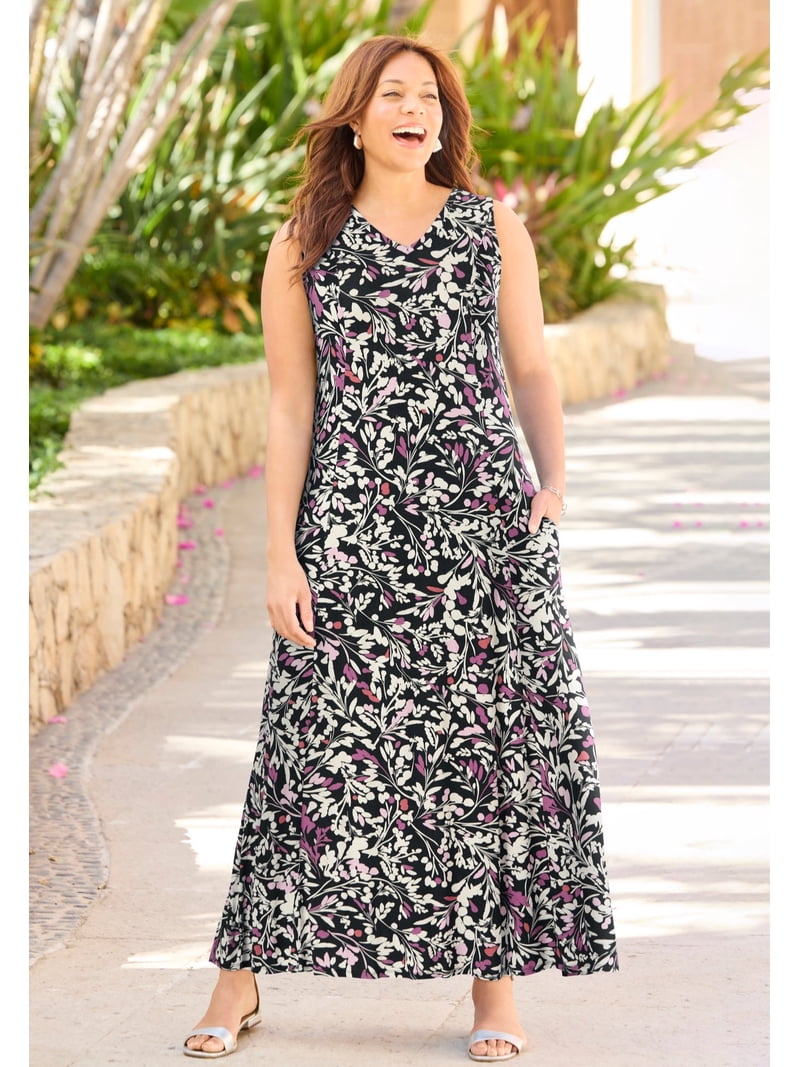 petite maxi dress plus size Roaman's Women's Plus Size Petite Ultrasmooth Fabric Sleeveless Maxi Dress