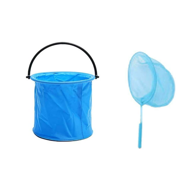 ZheElen Children Fishing Catching Net Fish Bucket Fishnet Catcher Retractable Interactive Toy Set Garden Yard Beach Color Random Blue