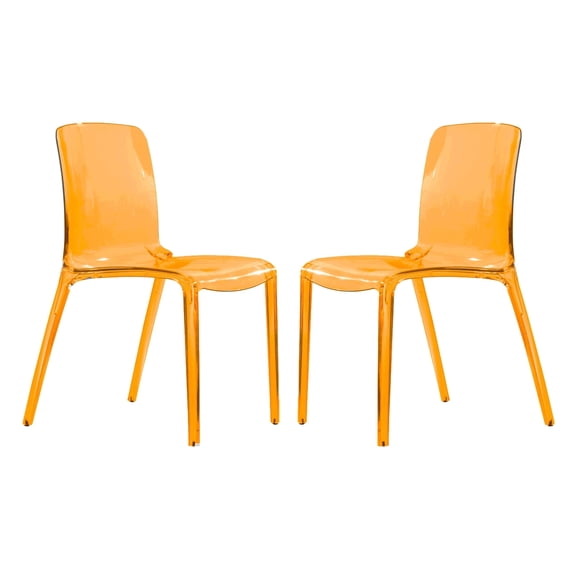 LeisureMod Murry Modern Lightweight Stackable Dining Side Chair in Transparent Orange, Set of 2