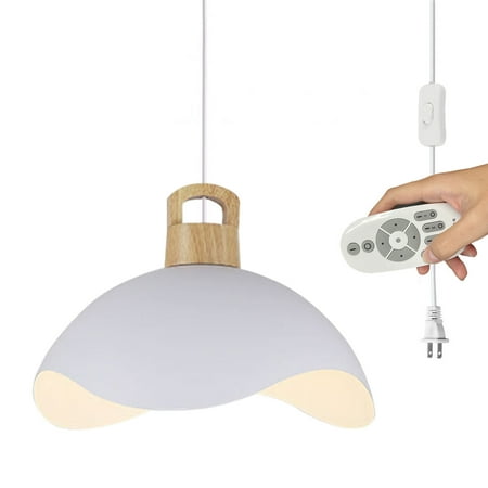 

Kiven Plug in Pendant Light Modern Hanging Light Fixture with Remote White Iron Shade E26 Socket Dimmable Pendant Light for Bedroom Hallway Kitchen Island