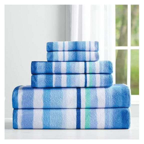 Printed 6-Piece Towel Set Microfiber Blue Ombre
