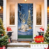 Tarmeek Christmas Door Cover Decorations, Reindeer Backdrop Front Door Cover Xmas Decor Hanging Banner, Photography Background for Home Holiday Christmas Decorations