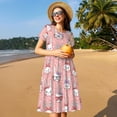 thumbnail image 4 of Balery Girl Rabbit Vestidos sueltos de manga corta para mujer, vestidos de verano 2025, vestidos casuales de corte A con vuelo., 4 of 6