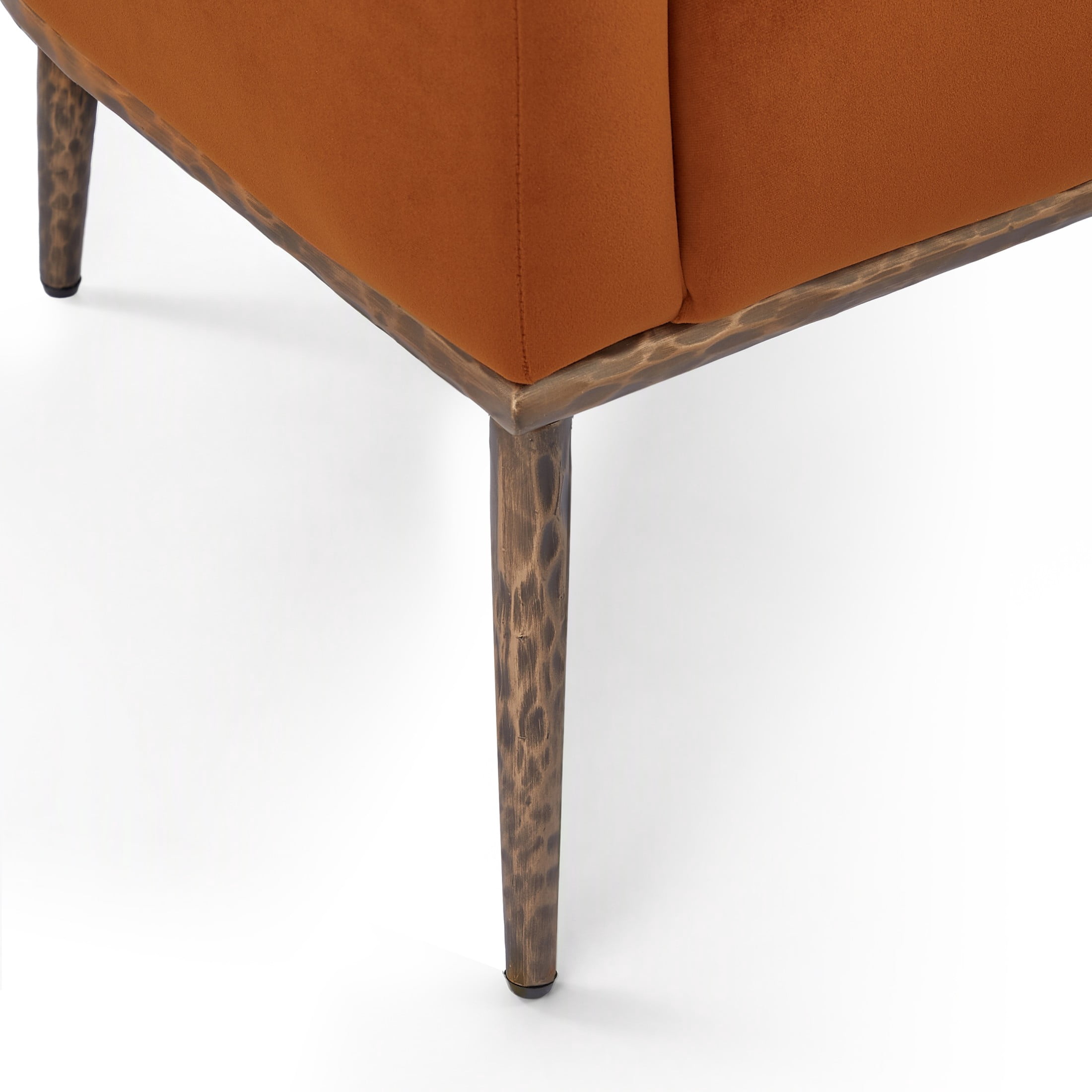 Christopher Knight Home Modern Upholstered Barrel Accent Armchair with Hammered Metal Base, Burnt Orange, Set of 2